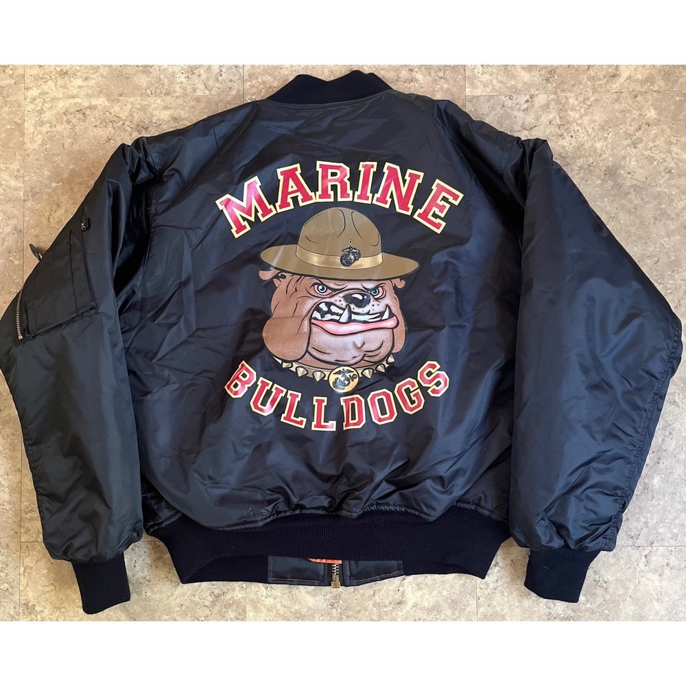 Rothco MA-1 Flight Jacket Black Marine Bulldogs Graphic Bomber Mens Small NWT - Picture 3 of 12